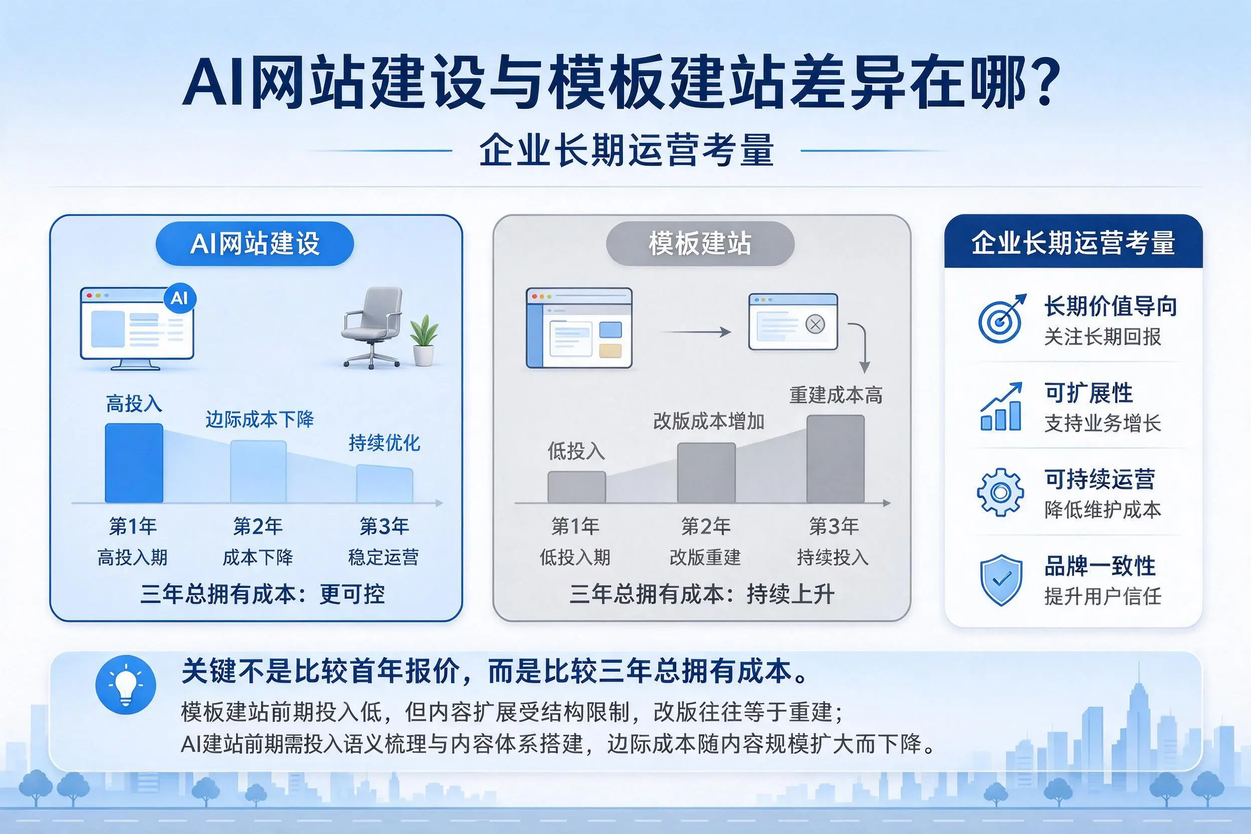 AI网站建设与模板建站差异在哪？西藏企业长期运营考量